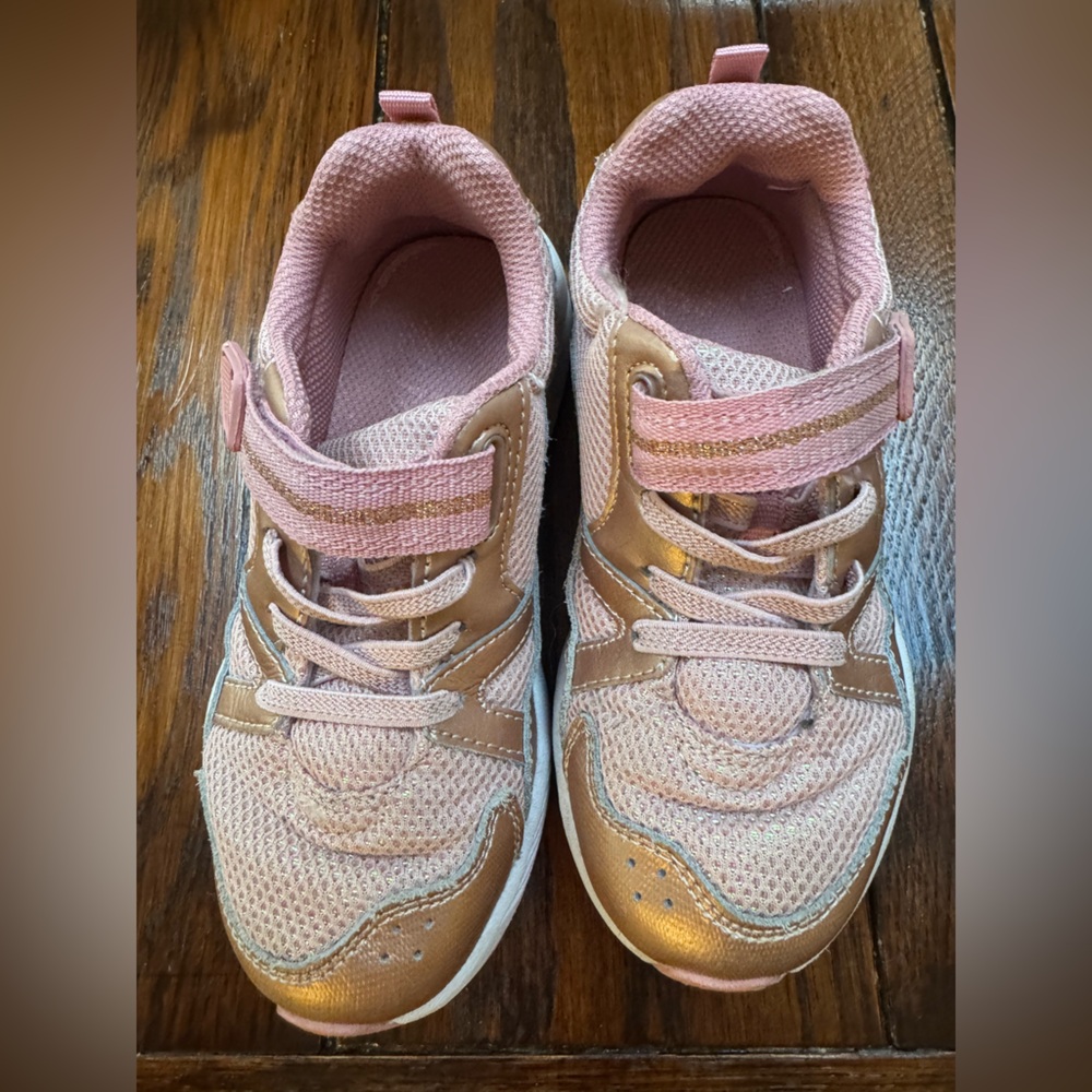 Stride Rite Pink and Gold Sneakers with Velcro Closure